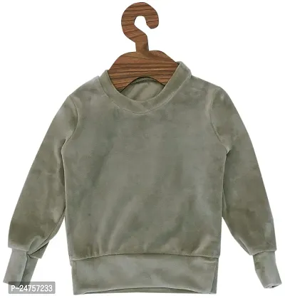 Icable Unisex Baby Girl/Boys Full Sleeves Plain Super Soft Velvet Sweatshirt Made in India-thumb0