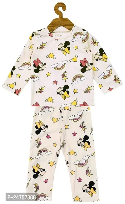 ICABLE Baby Girls Cotton Cartoon Print Night Suit Top and Pyjama Set