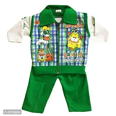 Miss U Baby Boys Baba Suit Cotton T-shirt And Trouser Set With Jacket (Green, 6-12 Months)-thumb0