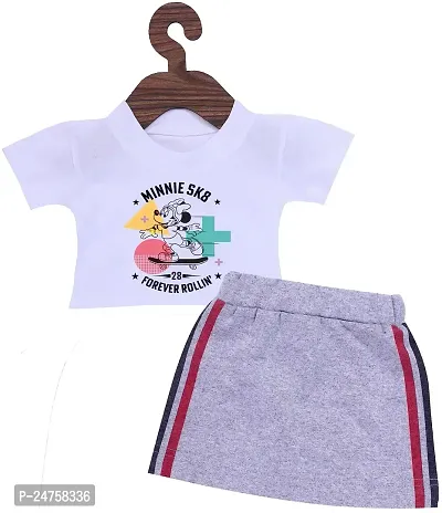 ICABLE Girls Cotton Cute Printed Crop Top and Skirt Set