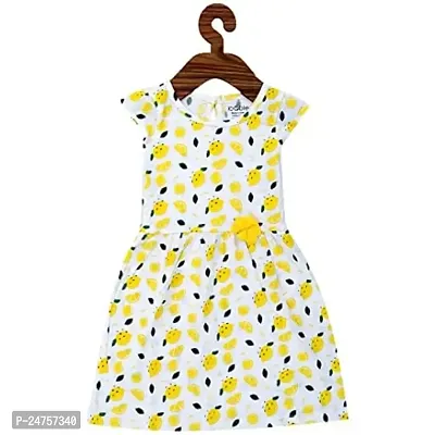 ICABLE Girls Printed A-Line Dress 100% Cotton Made in India (7-8 Years, YellowLemon)