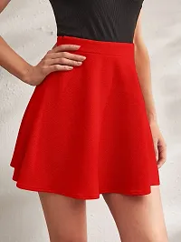 Stylish Solid High Waist Flared Skater Short Mini Skirt- Red-thumb1