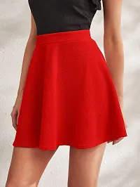 Stylish Solid High Waist Flared Skater Short Mini Skirt- Red-thumb4