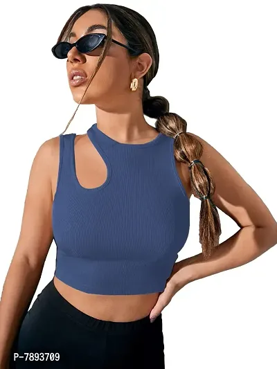 Buy Aahwan Women's Girls' Solid Asymmetrical Neck Cotton Rib Cut Out Crop  Top Online In India At Discounted Prices