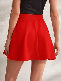 Stylish Solid High Waist Flared Skater Short Mini Skirt- Red-thumb3