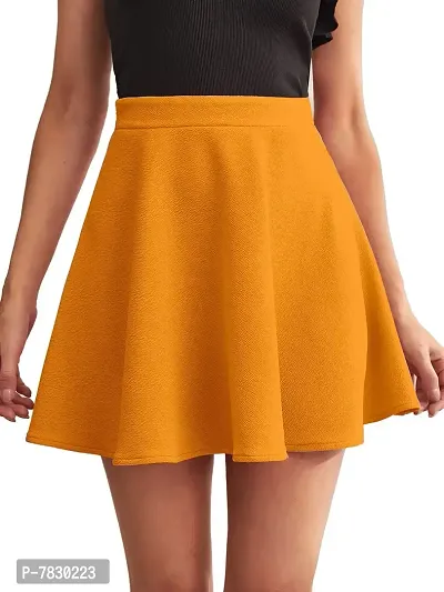 Stylish High Waist Flared Skater Short Mini Skirt - Yellow-thumb0