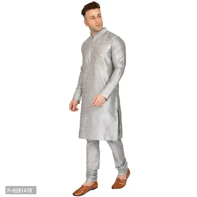 Dupion Grey Kurta And Pajama Set For Mens-thumb3