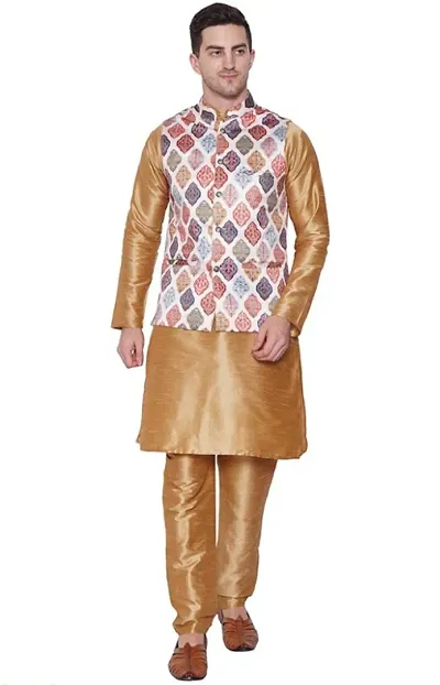 Classic Satin Kurta Sets with Waist Coat for Men