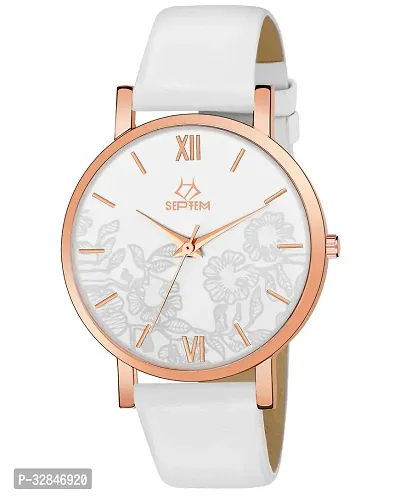 Stylish White Synthetic Leather Analog Watch For Women