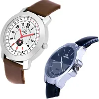 Stylish Multicoloured Leather Analog Watch For Men Pack Of 2-thumb2