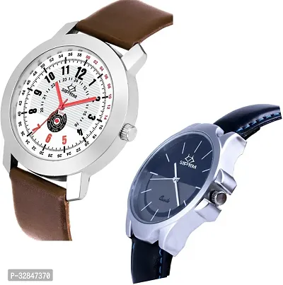 Stylish Multicoloured Leather Analog Watch For Men Pack Of 2-thumb3