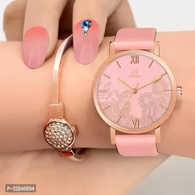 Stylish Pink Synthetic Leather Analog Watch For Women-thumb4