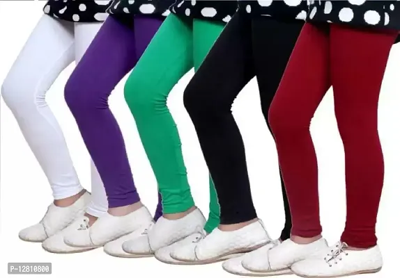 Fabulous Multicoloured Cotton Solid Leggings For Girls Pack Of 5-thumb0