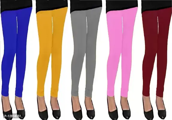 Fabulous Multicoloured Cotton Solid Leggings For Girls Pack Of 5-thumb0