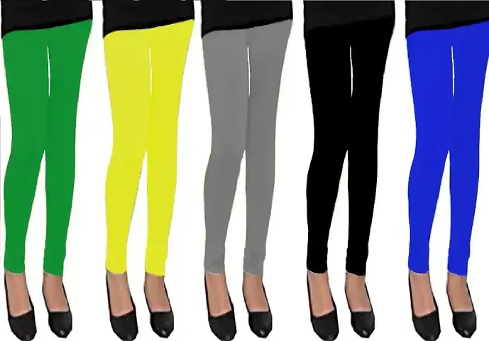 Plain Cotton Leggings for Girls Pack of 5