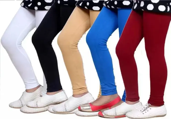 Plain Cotton Leggings for Girls Pack of 5