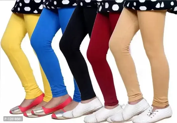 Fabulous Multicoloured Cotton Solid Leggings For Girls Pack Of 5