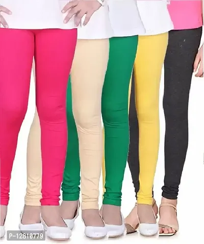 Fabulous Multicoloured Cotton Solid Leggings For Girls Pack Of 5