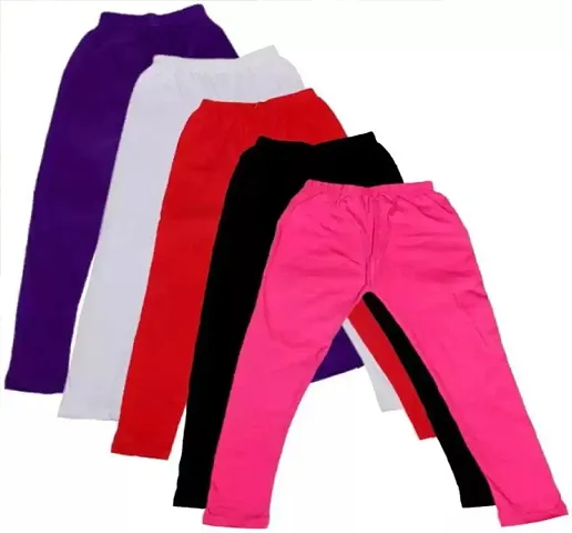 Indistar Girls Cotton Super Soft Full Ankle Length Leggings (Pack of 5)_Purple::White::Red::Black::Pink_9-10 Years