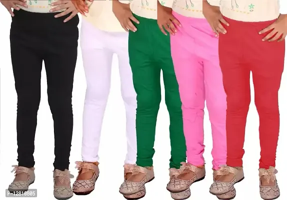 Fabulous Multicoloured Cotton Solid Leggings For Girls Pack Of 5