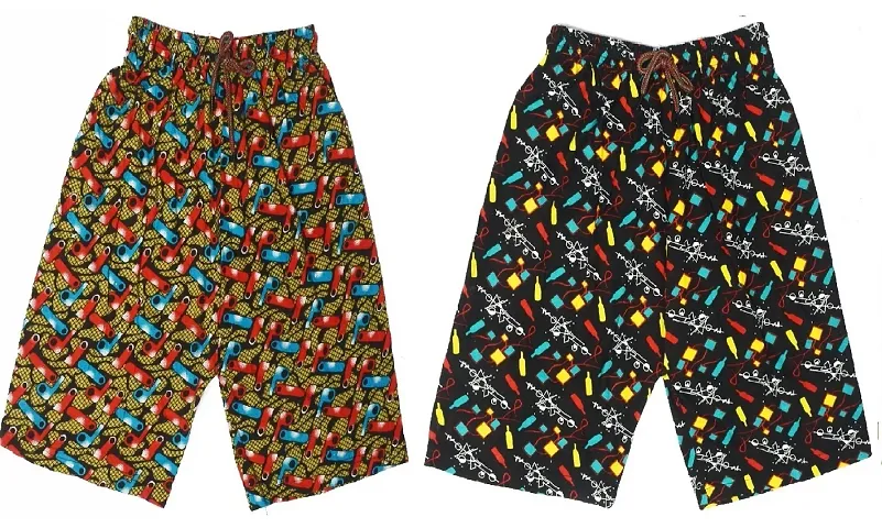 FAIQA Pure Cotton Printed Regular Bermuda Shorts for Boys and Girls (Pack of 2)