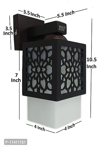 Multy Rays Wooden and Frosted PVC Unbreakable Glass, Wall Hanging Light, Sconce Square with Bulb (Dark Brown)-thumb3