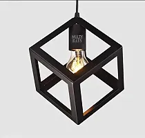 Multy Rays Metal Cube Design Hanging Light Pendant Light with Filament led Bulb for Ceiling to Decor (Black)-thumb1