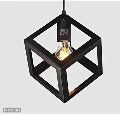 Multy Rays Metal Cube Design Hanging Light Pendant Light with Filament led Bulb for Ceiling to Decor (Black)-thumb2