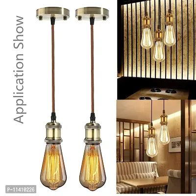 Multy Rays Vintage Metal Pendant Light E26/E27 Ceiling Hanging, Black Cord Lamp Holder with 40w Filament Bulb (Antique Bronze) Pack of 1-thumb2