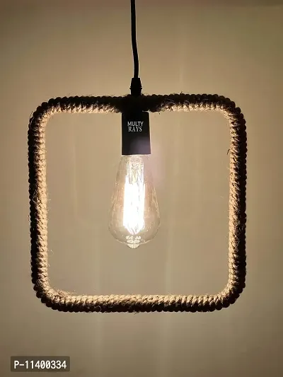 MULTY RAYS Decorative, Rope Rectangle Shape Lamp Hanging, Metal Base, Urban Retro Antique Style, E27 Holder with Filament Bulb (Pack of 1)-thumb0