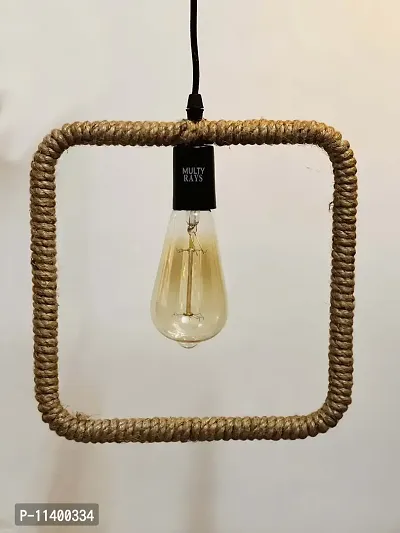 MULTY RAYS Decorative, Rope Rectangle Shape Lamp Hanging, Metal Base, Urban Retro Antique Style, E27 Holder with Filament Bulb (Pack of 1)-thumb2