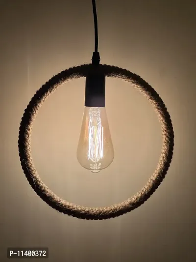 Multy Rays Decorative Jute and Metal Round Hanging with 40w Filament Bulb, Urban Retro Style Ceiling Lamp Light