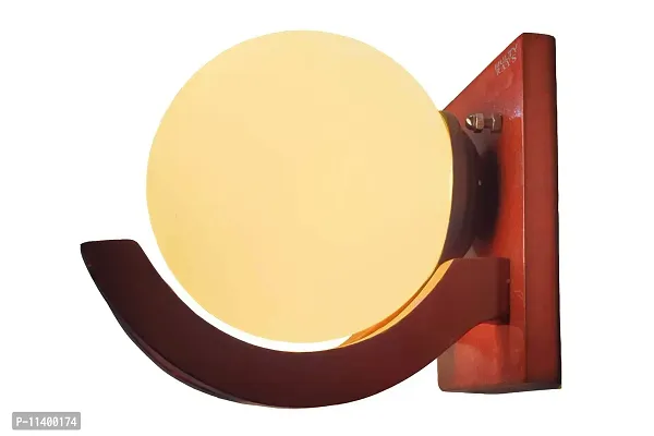 MULTY RAYS White Globe Glass Wooden Base Sconce lamp, E27 Holder with Color Changing Bulb-thumb5