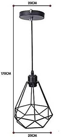 Multy Rays 40 watts Metal Diamond Cadge Hanging Light Pendant Lamp with Filament LED Bulb (Black, Small)-thumb2