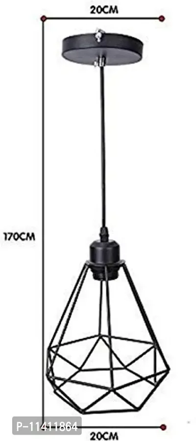 Multy Rays 40 watts Metal Diamond Cadge Hanging Light Pendant Lamp with Filament LED Bulb (Black, Small)-thumb3