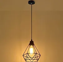 Multy Rays 40 watts Metal Diamond Cadge Hanging Light Pendant Lamp with Filament LED Bulb (Black, Small)-thumb1