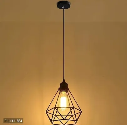 Multy Rays 40 watts Metal Diamond Cadge Hanging Light Pendant Lamp with Filament LED Bulb (Black, Small)-thumb2