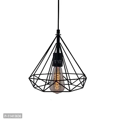 Multy Rays 40Watts Metal Diamond Cadge Hanging Lamp with Filament LED Bulb (Black)-thumb2