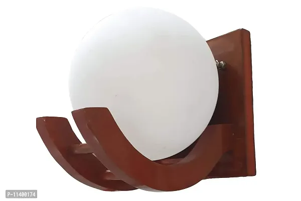 MULTY RAYS White Globe Glass Wooden Base Sconce lamp, E27 Holder with Color Changing Bulb-thumb4