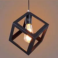 Multy Rays Metal Cube Design Hanging Light Pendant Light with Filament led Bulb for Ceiling to Decor (Black)-thumb2