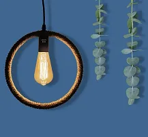 Multy Rays Decorative Jute and Metal Round Hanging with 40w Filament Bulb, Urban Retro Style Ceiling Lamp Light-thumb2