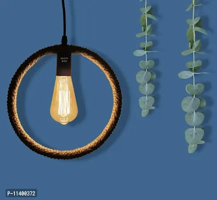 Multy Rays Decorative Jute and Metal Round Hanging with 40w Filament Bulb, Urban Retro Style Ceiling Lamp Light-thumb3