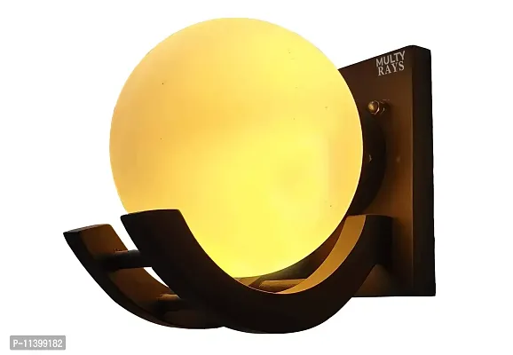 MULTY RAYS White Globe Glass Wooden Base Sconce lamp, E27 Holder with Color Changing Bulb (3 Color in one Bulb) Brown