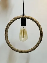 Multy Rays Decorative Jute and Metal Round Hanging with 40w Filament Bulb, Urban Retro Style Ceiling Lamp Light-thumb1