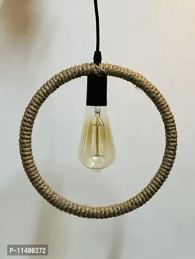 Multy Rays Decorative Jute and Metal Round Hanging with 40w Filament Bulb, Urban Retro Style Ceiling Lamp Light-thumb2