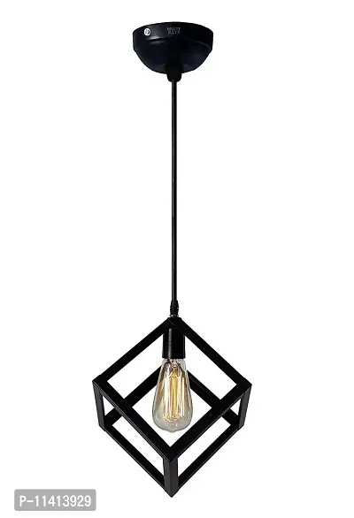 Multy Rays Metal Cube Design Hanging Light Pendant Light with Filament led Bulb for Ceiling to Decor (Black)