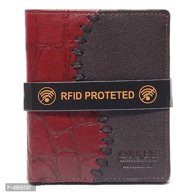 Orkee New Design Croco RFID Protected Wallet (Red-Brown)-thumb0