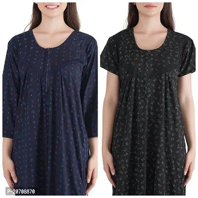 Trendy Printed Sinkar Cotton Half Sleeves Women's Nightdress Nighty Pack of 2- SP1004-thumb4