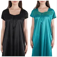 Trendy Satin Half Sleeves Women's Nightdress Nighty Pack of 2-thumb3