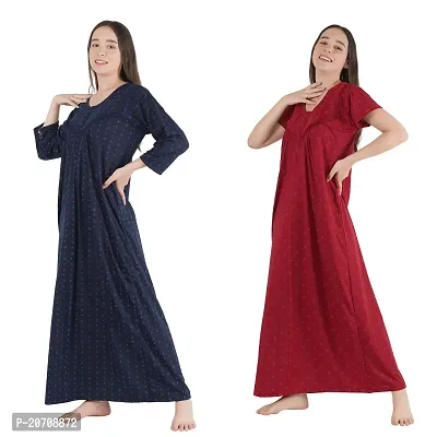 Trendy Printed Sinkar Cotton Half Sleeves Women's Nightdress Nighty Pack of 2- SP1004-thumb5